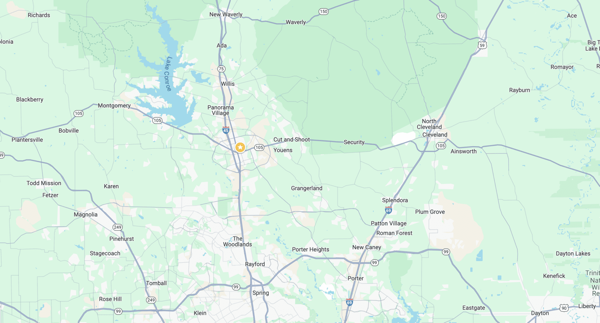 A map of the area with a yellow dot on it.